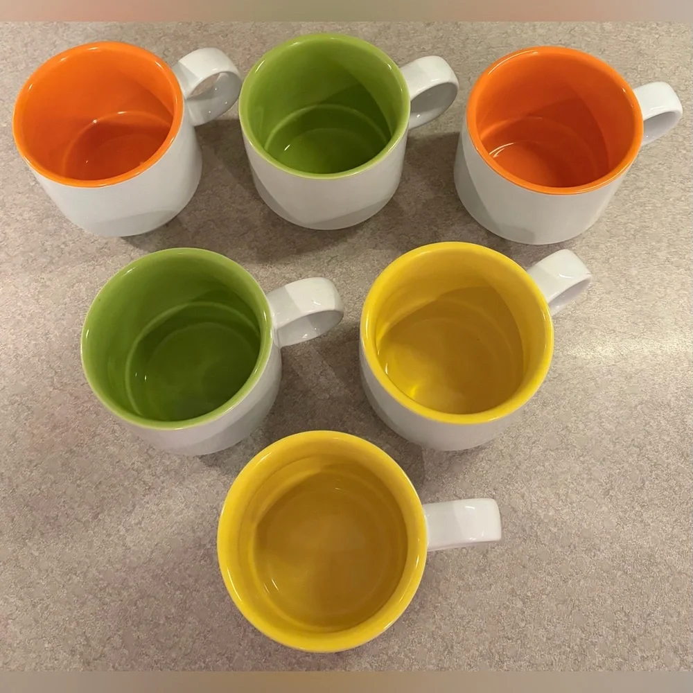 Crate&Barrel Stackable Set of 6 Coffee Cups 8 oz. “Pick Me Up